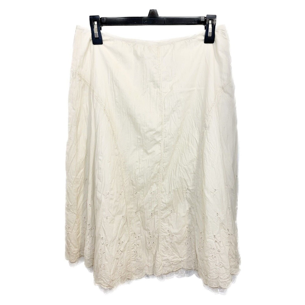 Next Crinkle Lace Eyelet Cotton Skirt Midi Boho Ruffle Cottagecore UK 12 / US 10
